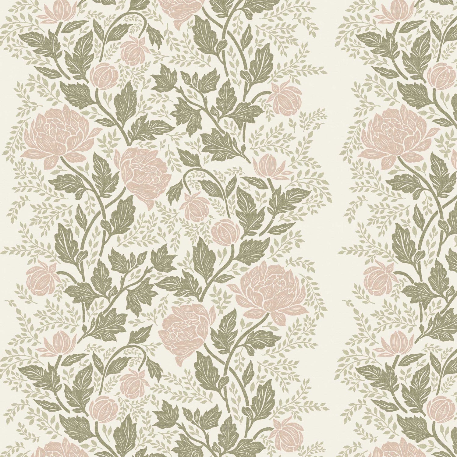 Closeup view of our Peony Vines Wallpaper in Mauve Buds