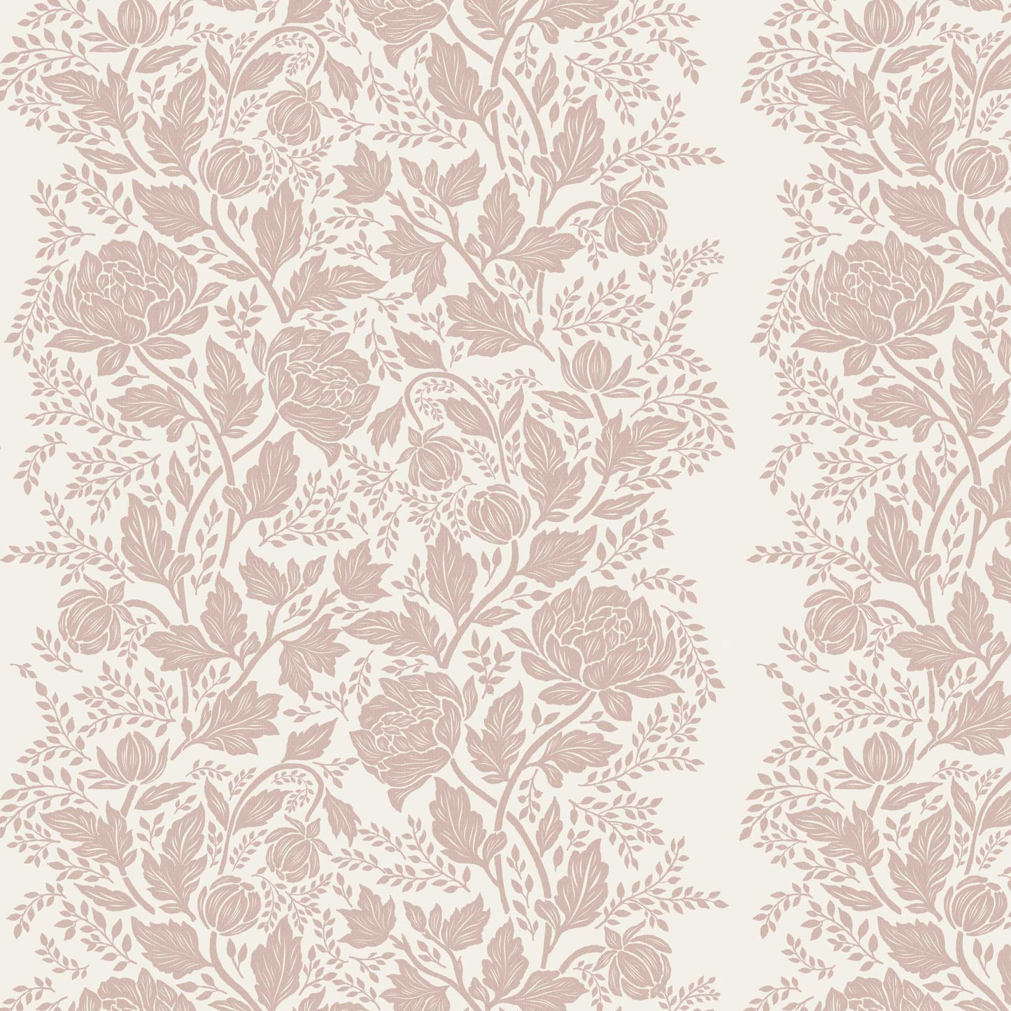Peony Vines Wallpaper in Mauve on Cream shown close up