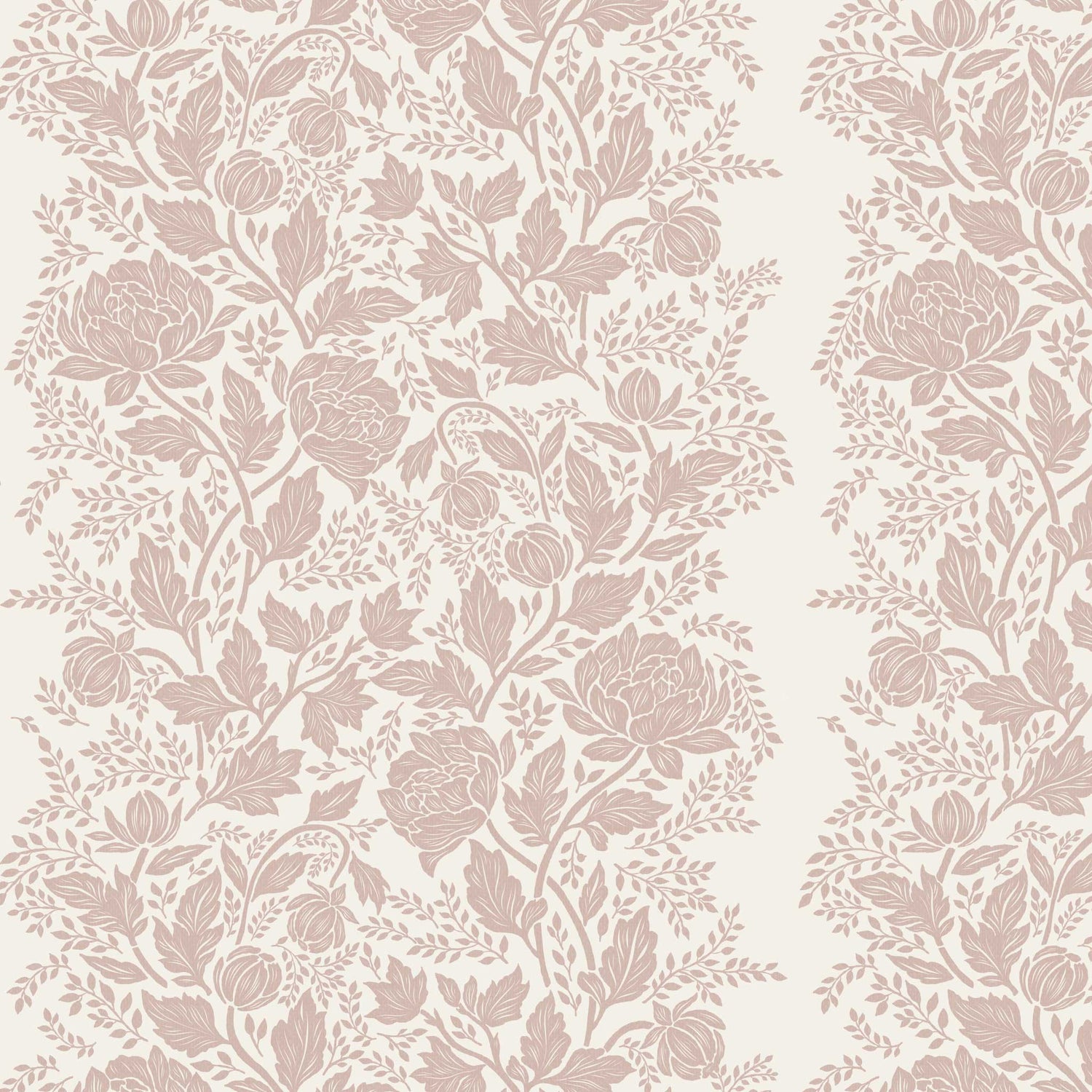 Peony Vines Wallpaper in Mauve on Cream shown close up