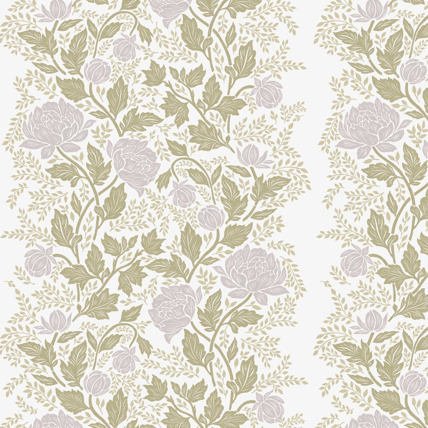 Closeup view of our Peony Vines Wallpaper in Lilac Buds