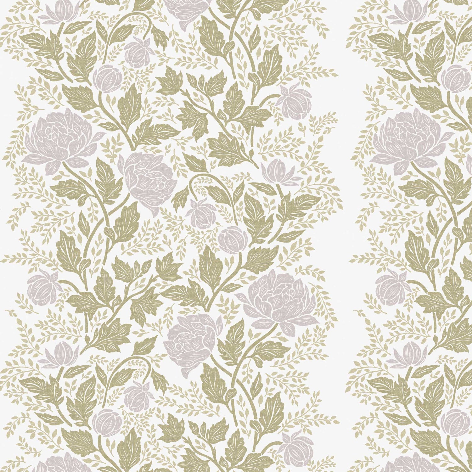 Closeup view of our Peony Vines Wallpaper in Lilac Buds