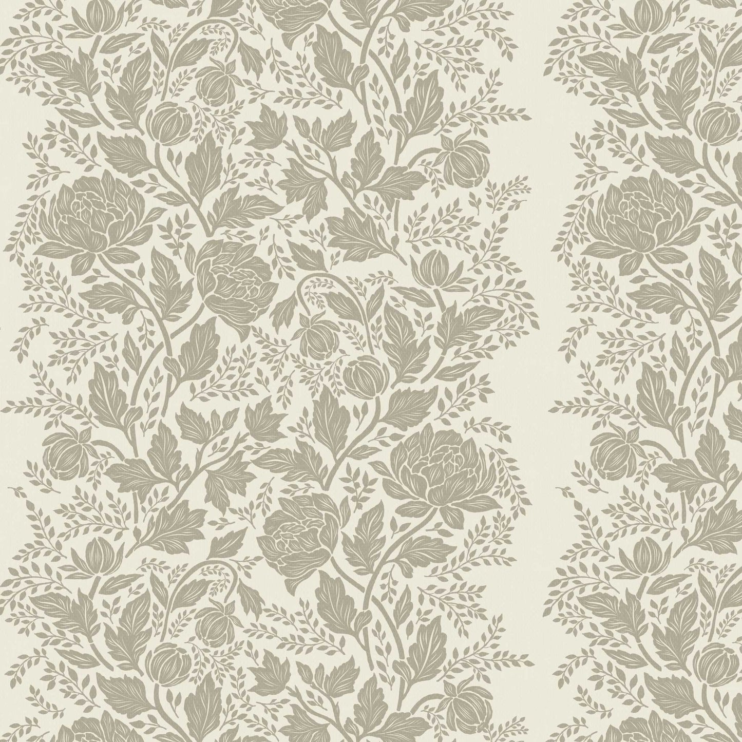 Closeup view of our Peony Vines Wallpaper in Taupe on Cream