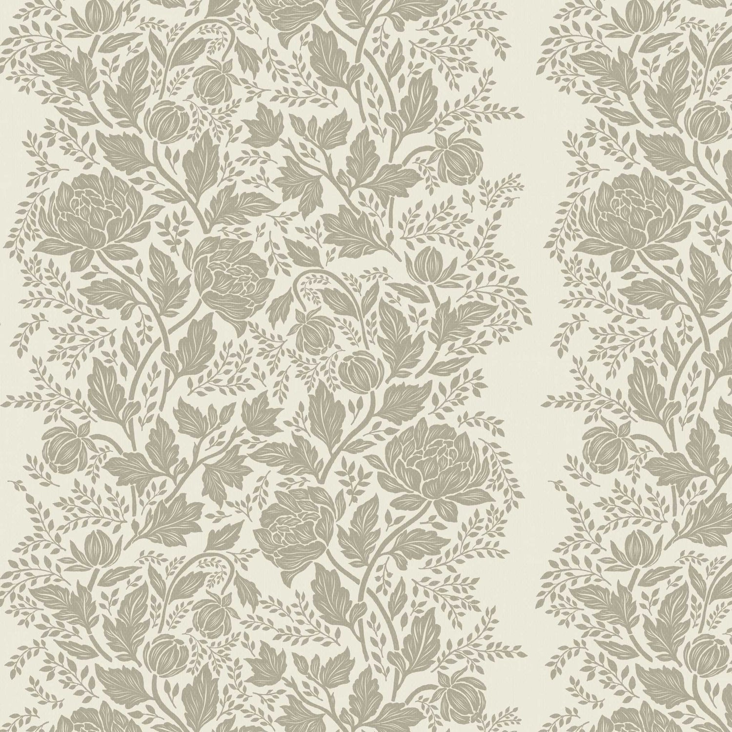 Closeup view of our Peony Vines Wallpaper in Taupe on Cream