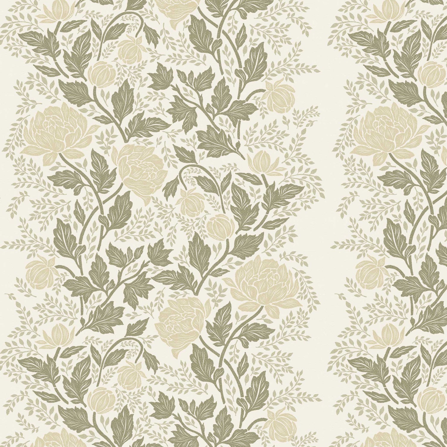 Closeup view of our Peony Vines Wallpaper in Soft Yellow Buds