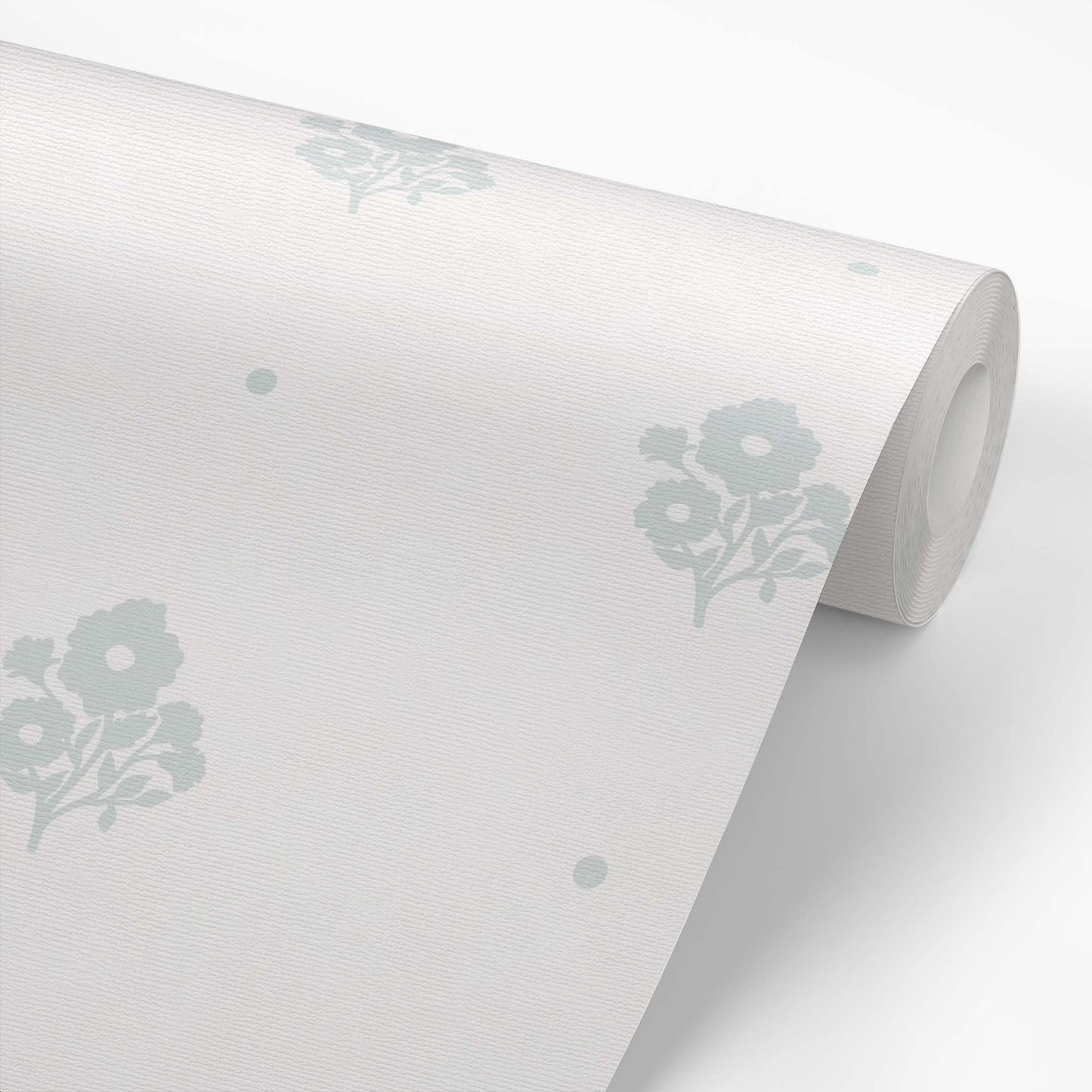 Elevate your home decor with our Cambridge Wallpaper in a sophisticated gray sage hue shown on a wallpaper roll.