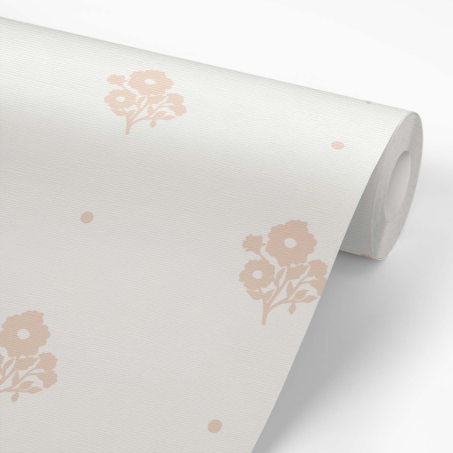 Elevate your home decor with our Cambridge Wallpaper in a sophisticated peach shown on a wallpaper roll.