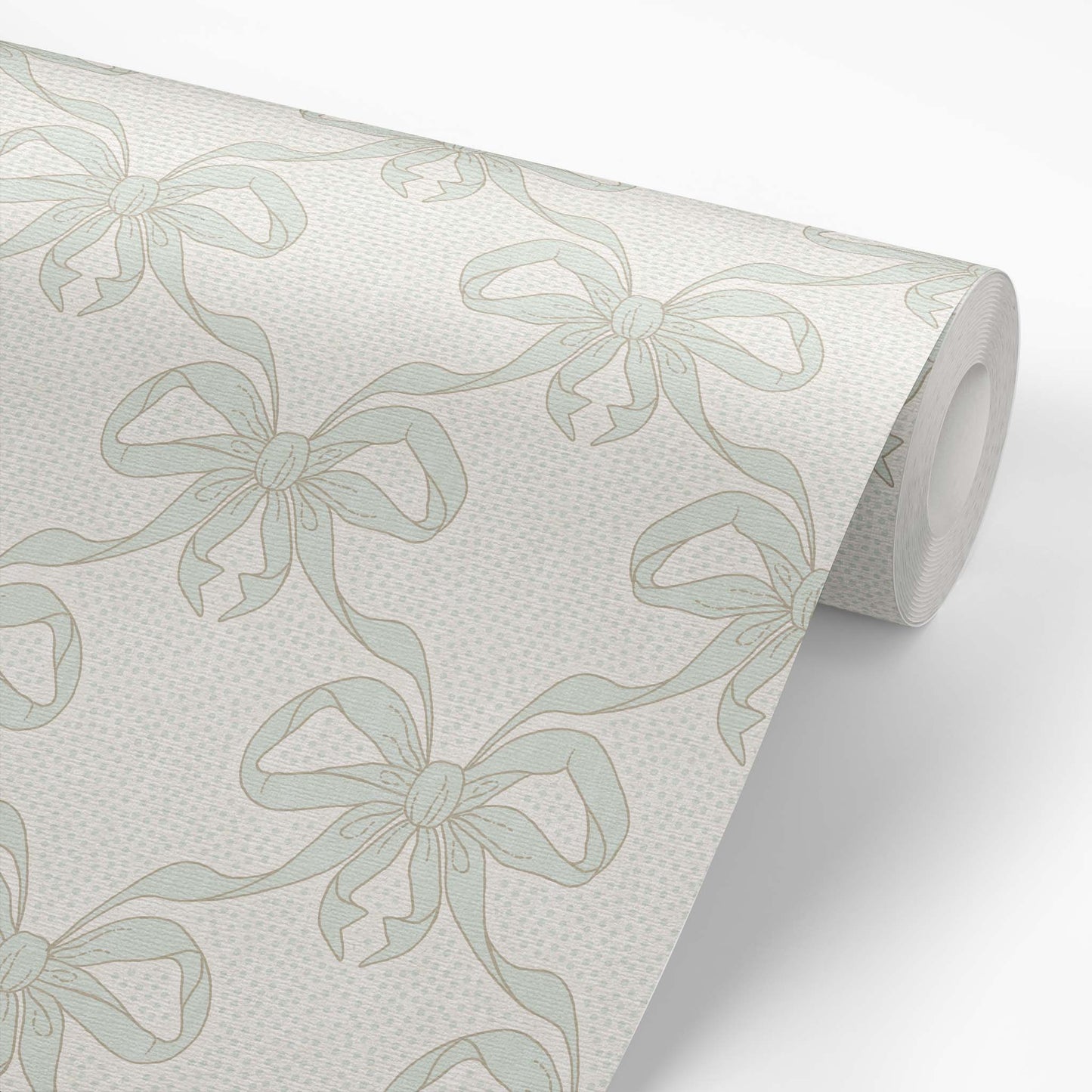 Ribbon Dance Wallpaper in Mint shown on a wallpaper roll.
