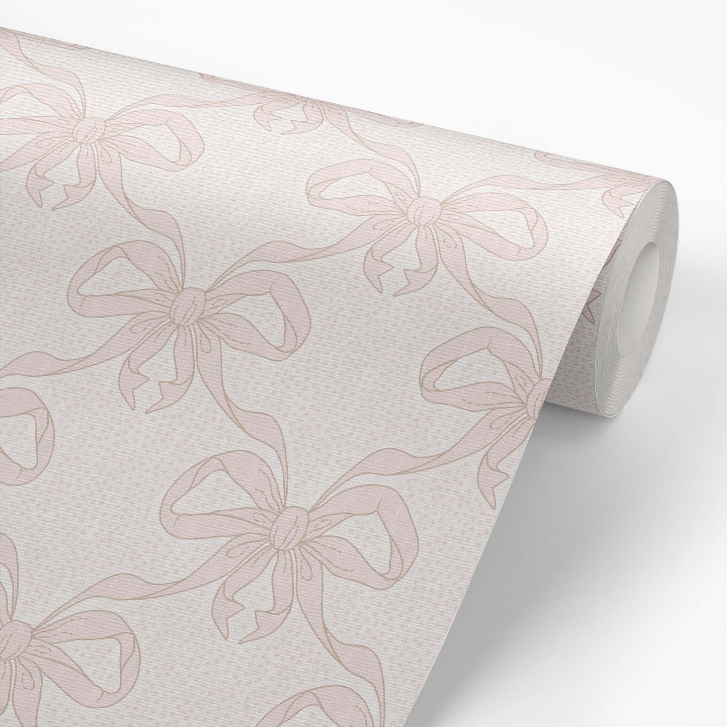 Ribbon Dance Wallpaper in Rose shown on a wallpaper roll.