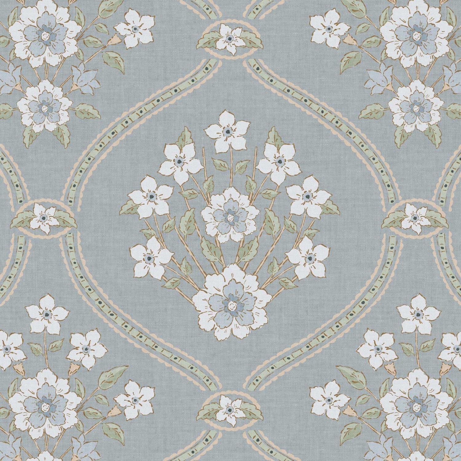 Closeup view of our Romantic Trellis Wallpaper in French Blue