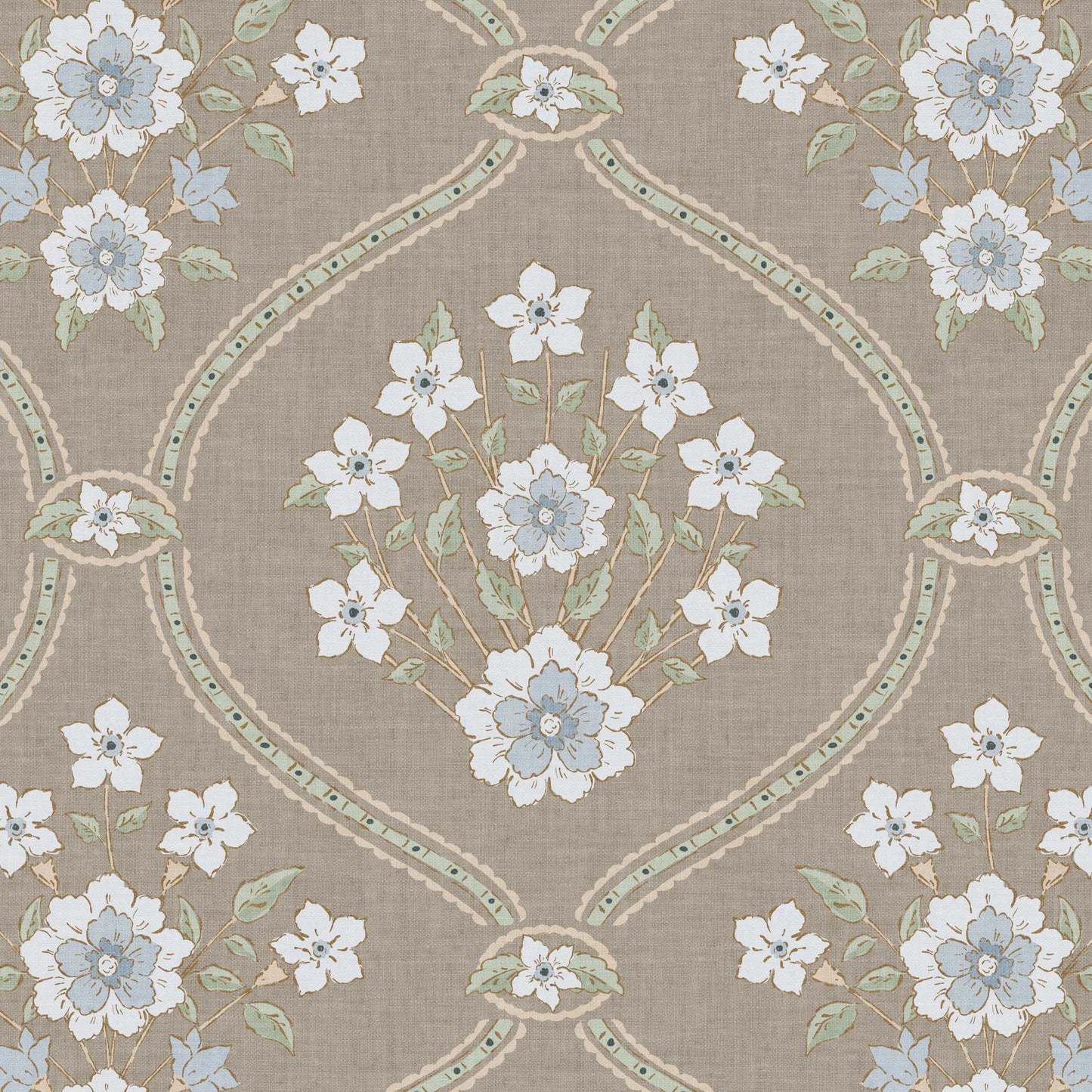 Closeup view of our  Romantic Trellis Wallpaper in Khaki