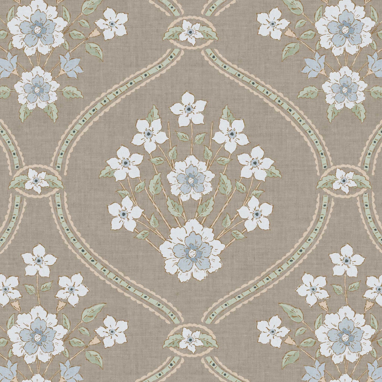 Closeup view of our  Romantic Trellis Wallpaper in Khaki