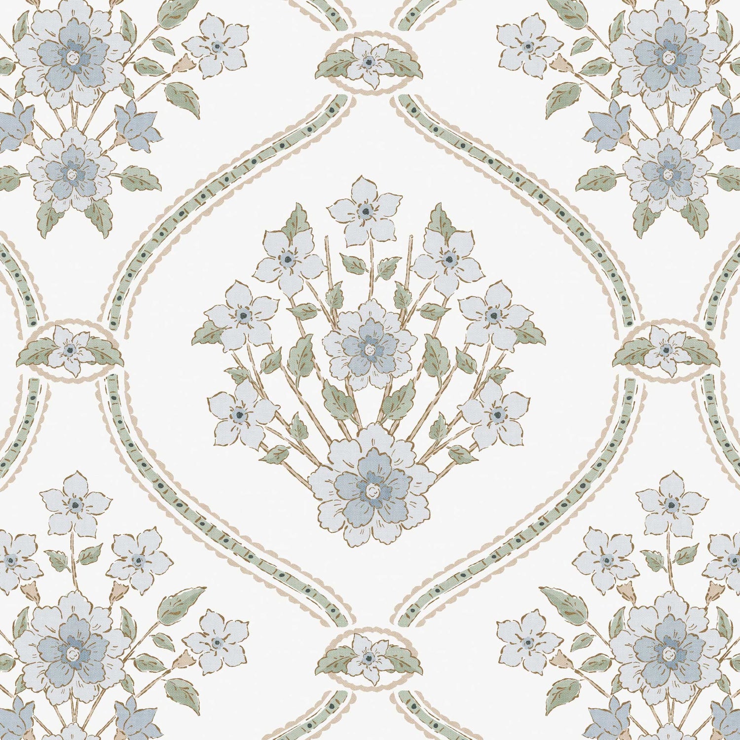 Romantic Trellis Wallpaper in White shown in a closeup view