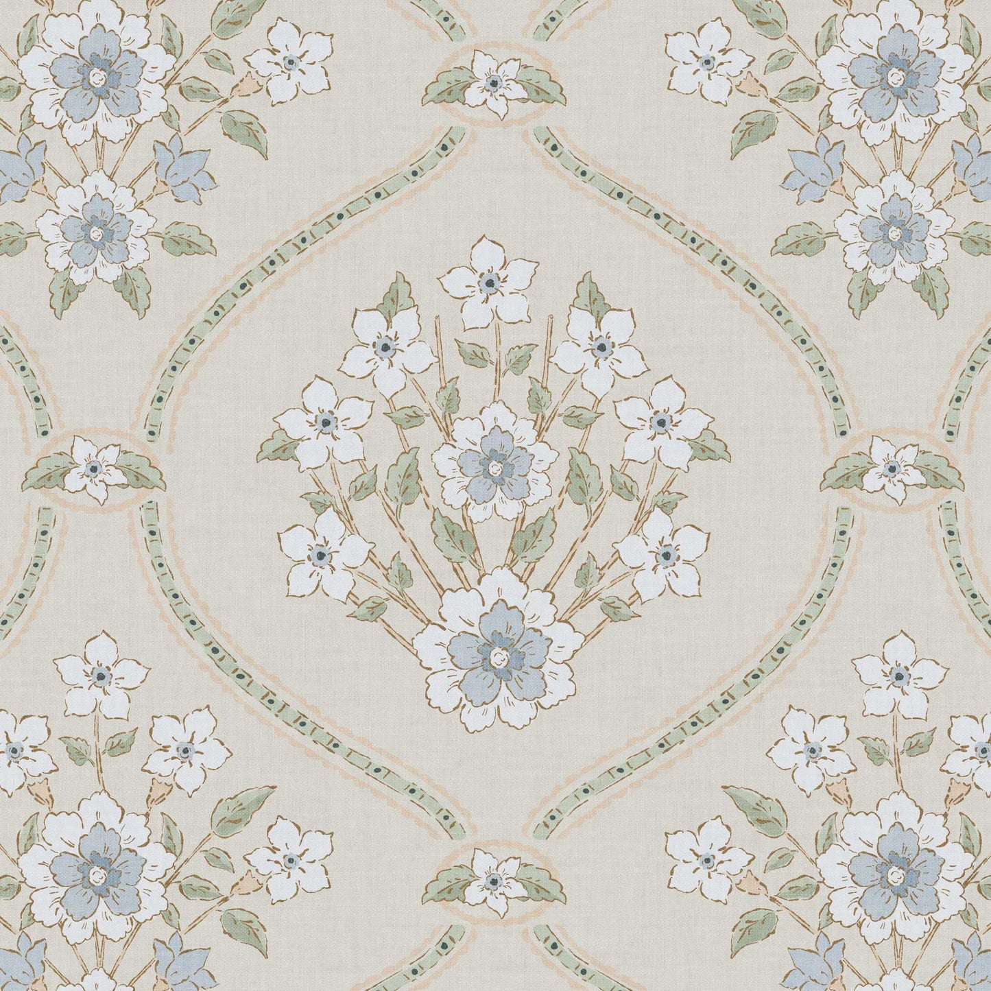Closeup view of our Romantic Trellis Wallpaper in Linen