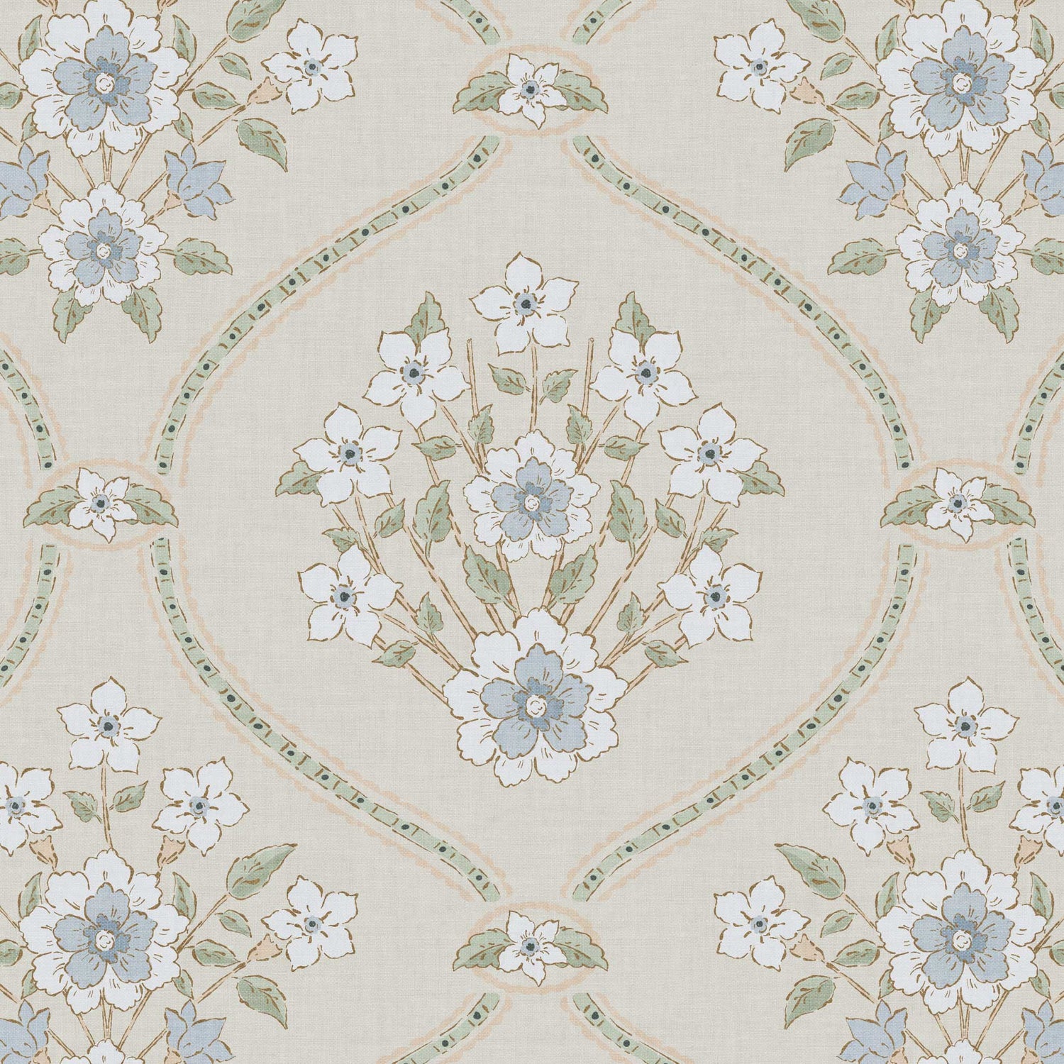 Closeup view of our Romantic Trellis Wallpaper in Linen