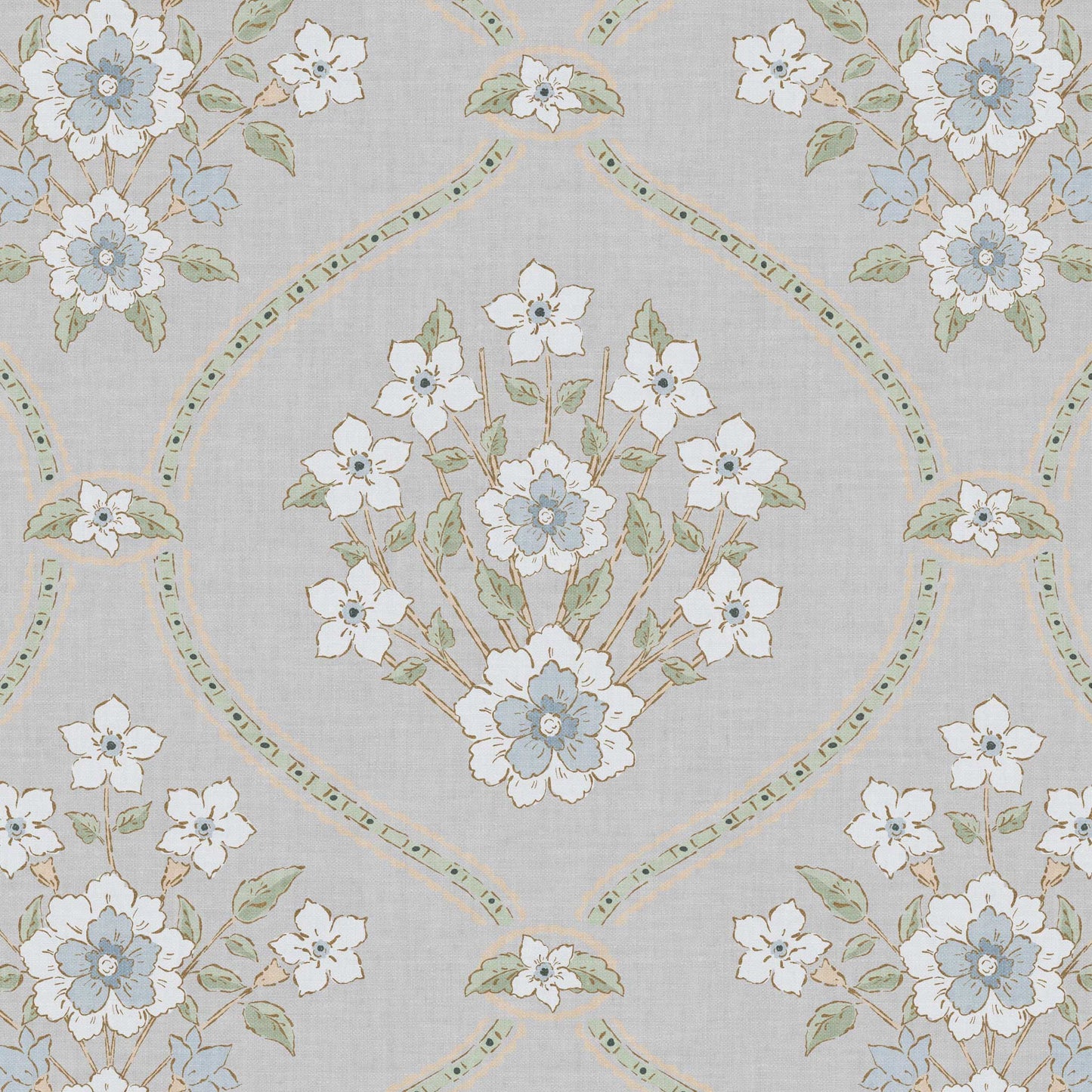 Closeup view of our Romantic Trellis Wallpaper in Silver Gray