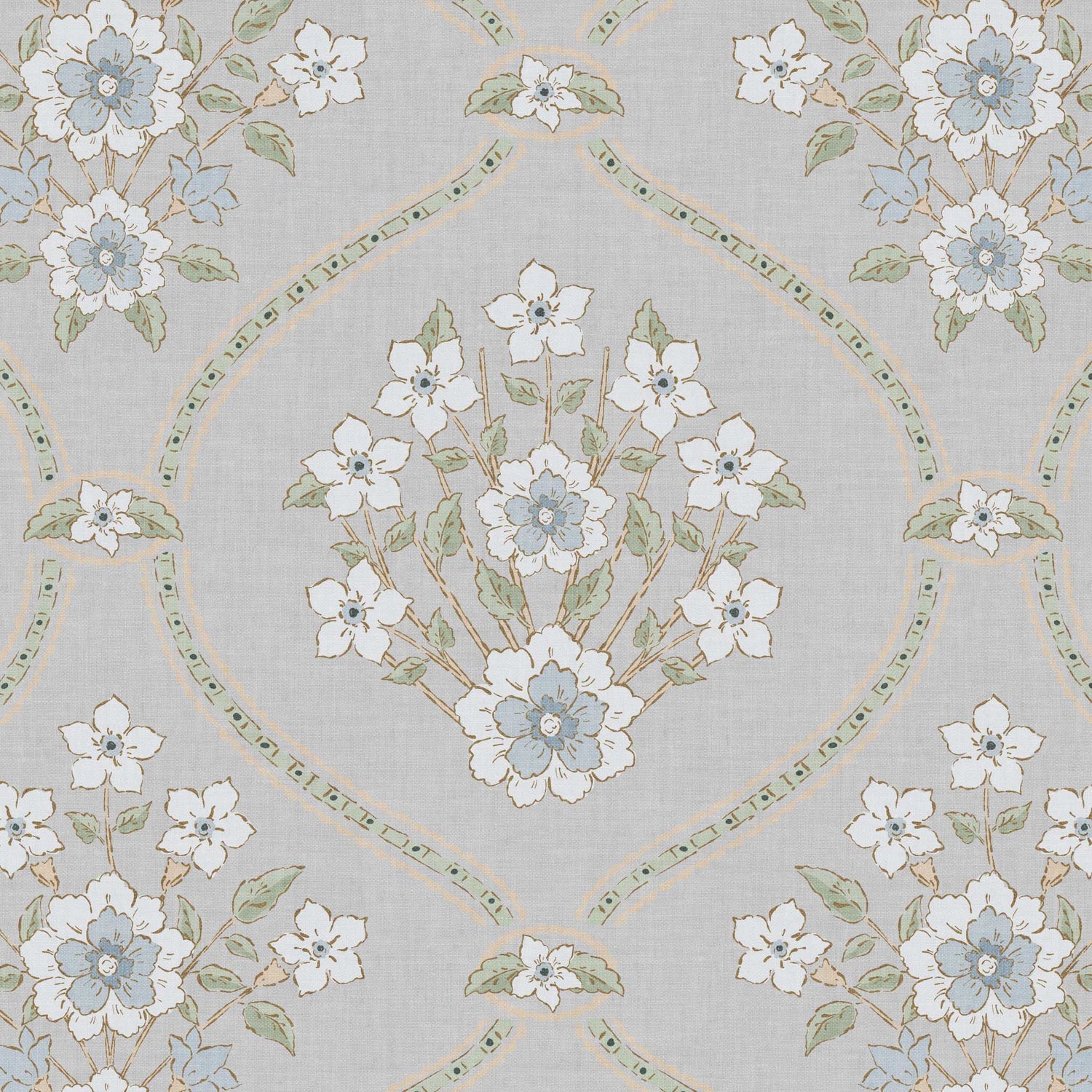 Closeup view of our Romantic Trellis Wallpaper in Silver Gray