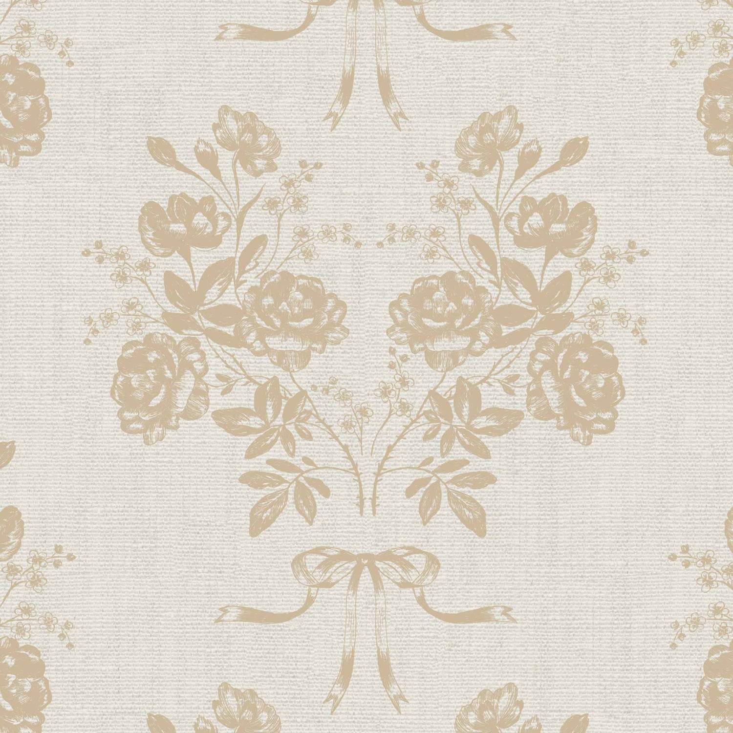 Roses and Ribbons Wallpaper in Ivory shown up close.