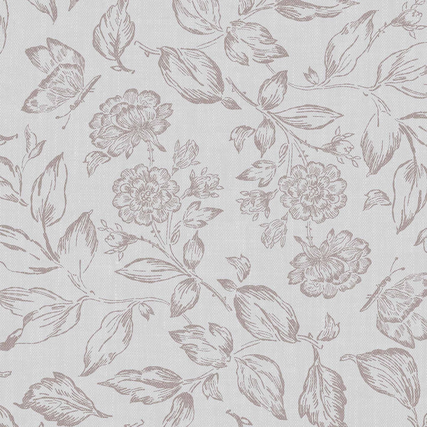 Butterfly Rose Garden Wallpaper in Gray Blue shown up close.