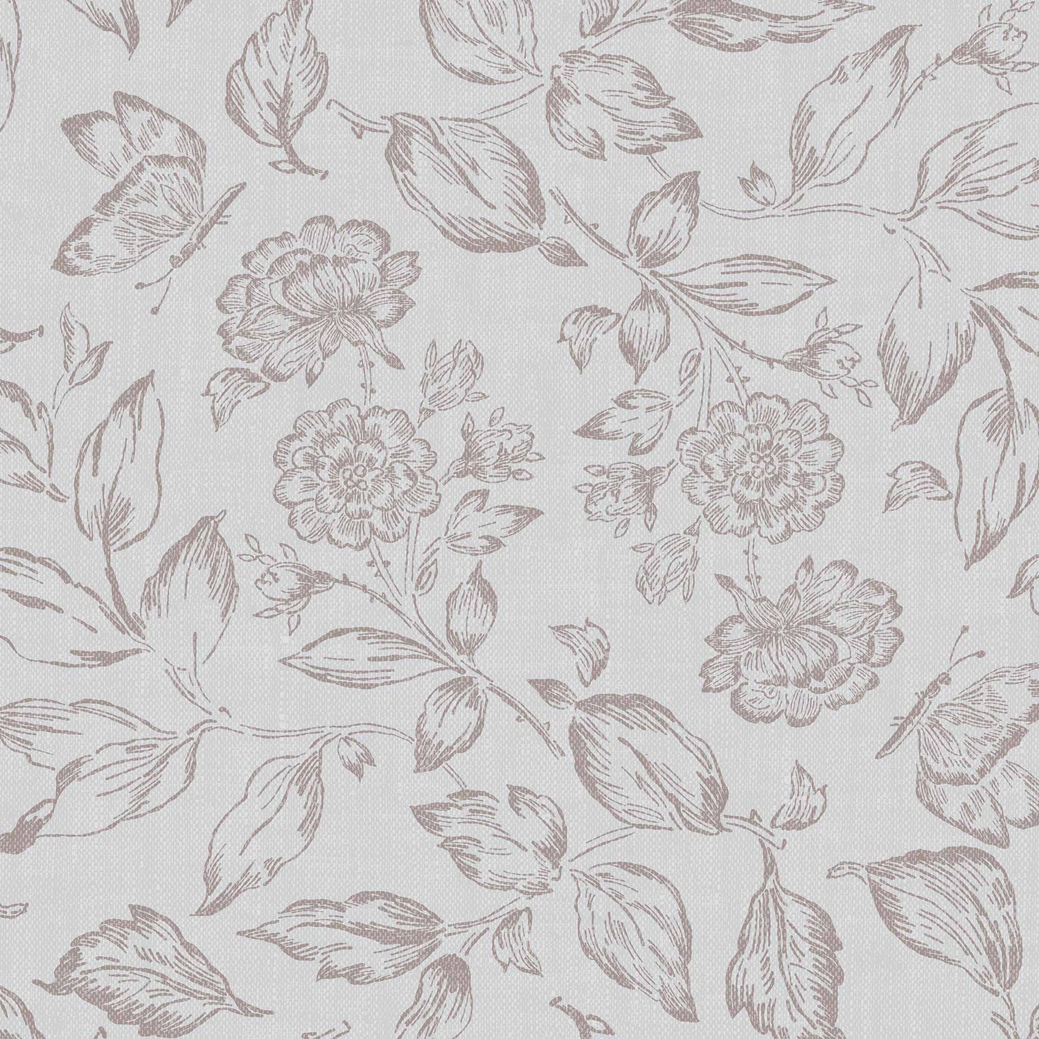 Butterfly Rose Garden Wallpaper in Gray Blue shown up close.