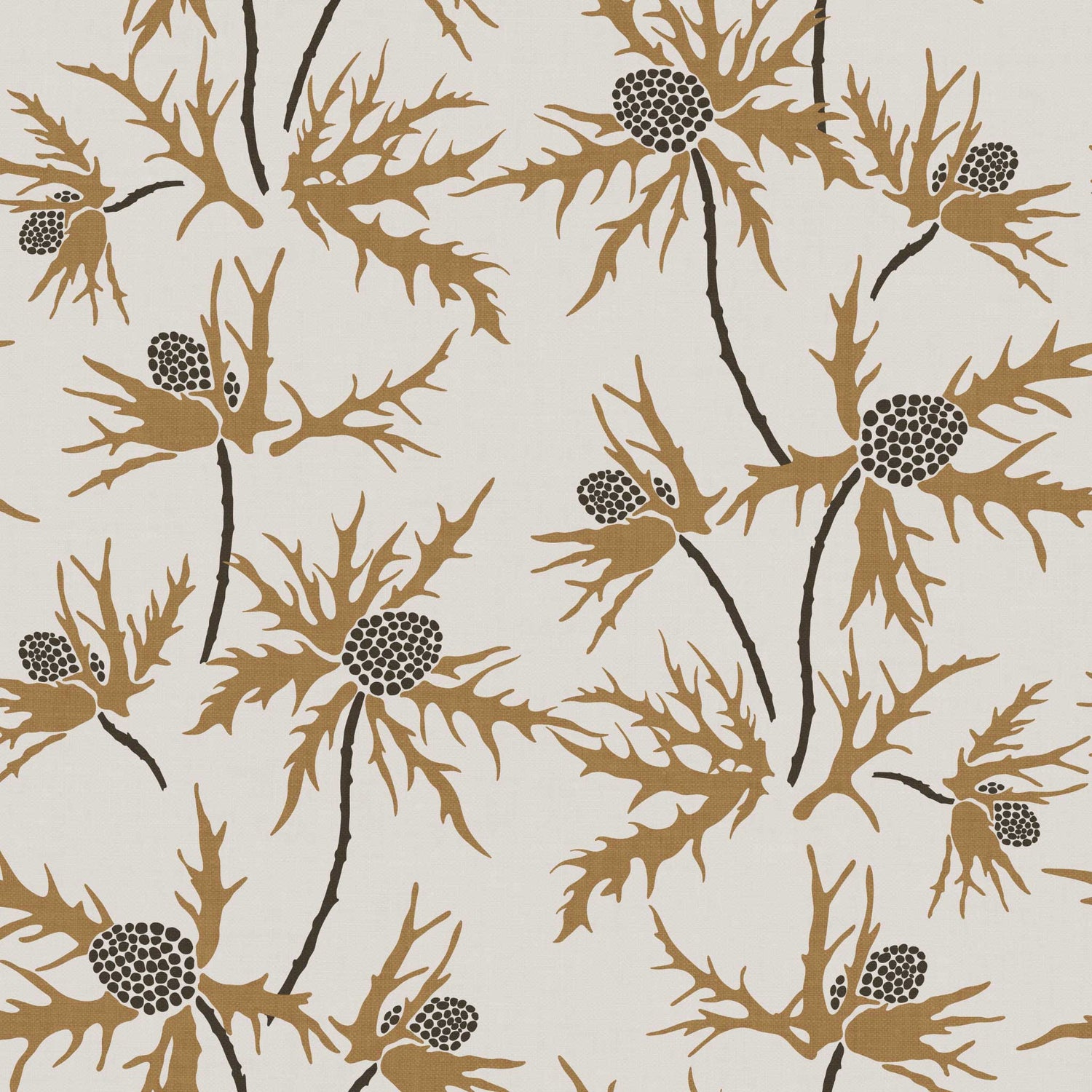 Closeup view of our Coastal Sea Holly Wallpaper in Beige on Neutral