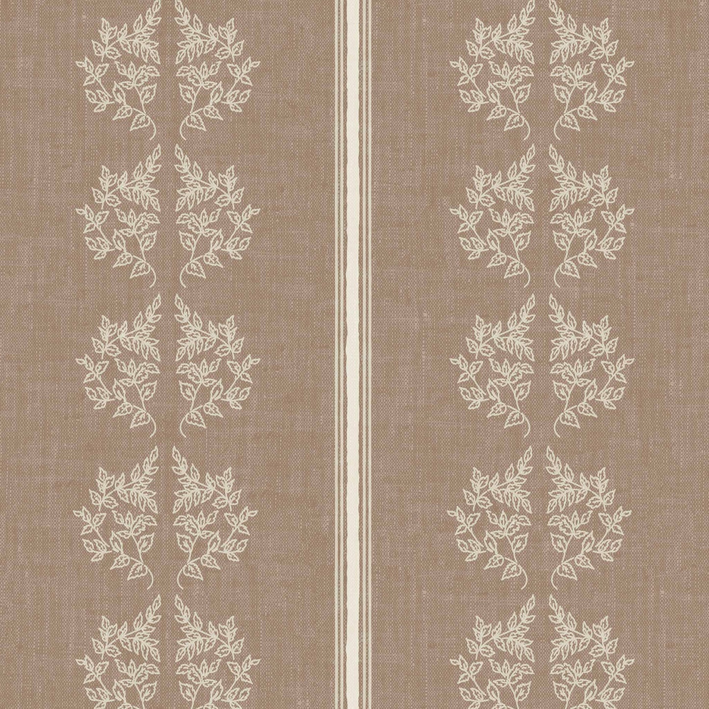 Vintage Branches and Stripes Wallpaper in Taupe shown up close.