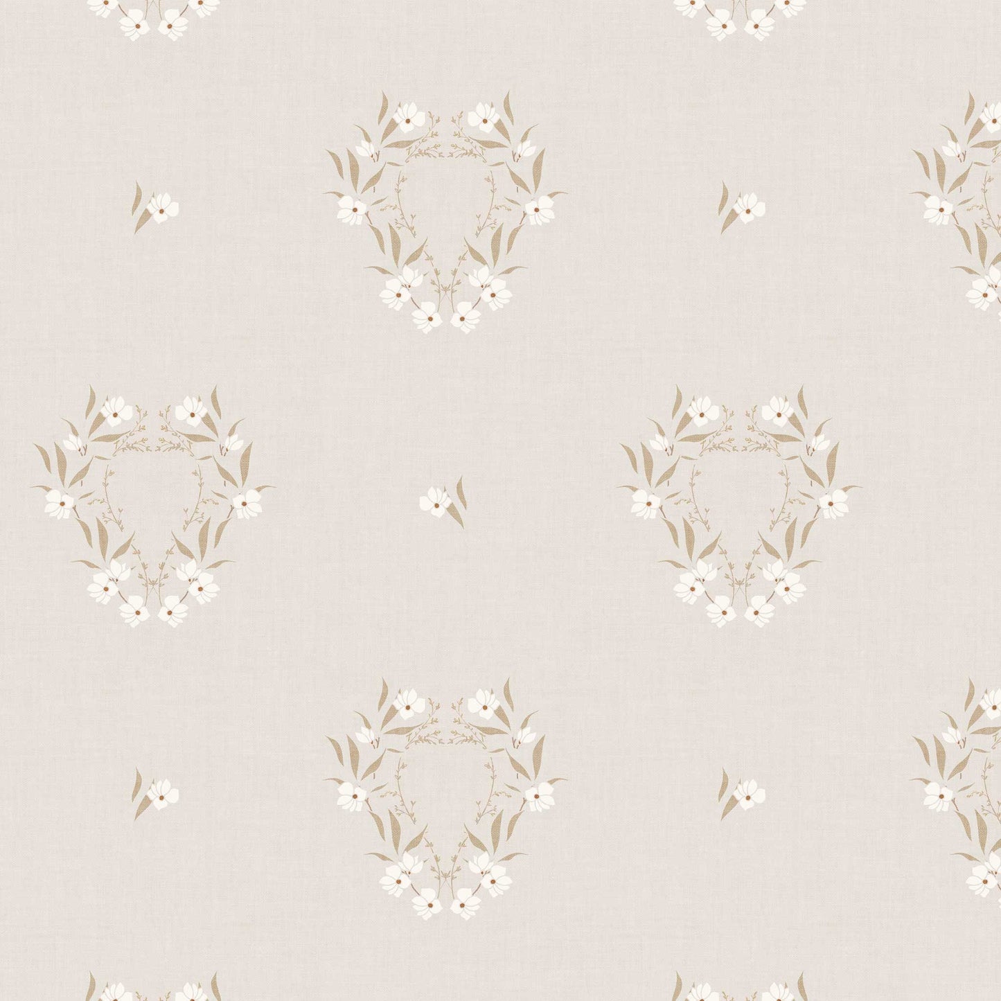 Closeup view of our Botanical Laurel Wreath Wallpaper in Cotton
