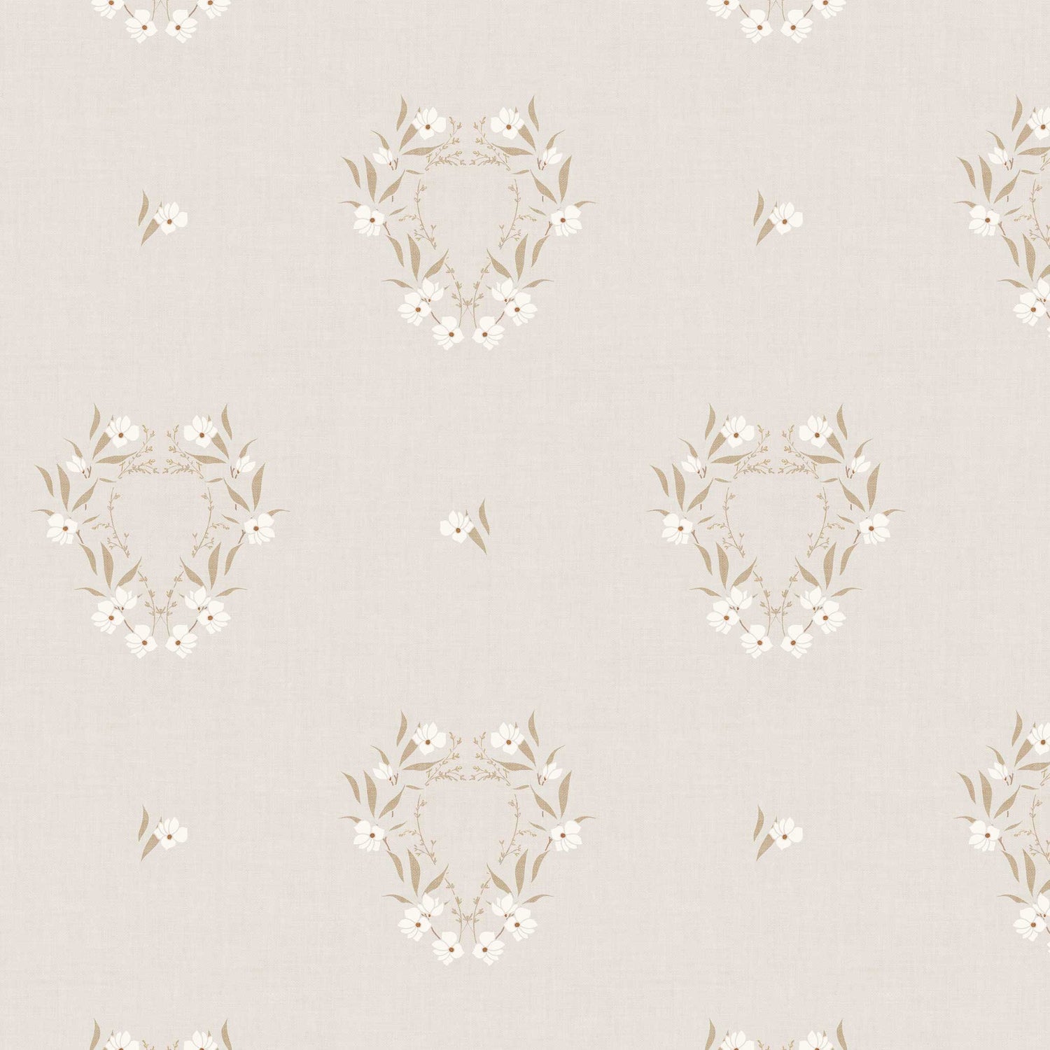 Closeup view of our Botanical Laurel Wreath Wallpaper in Cotton