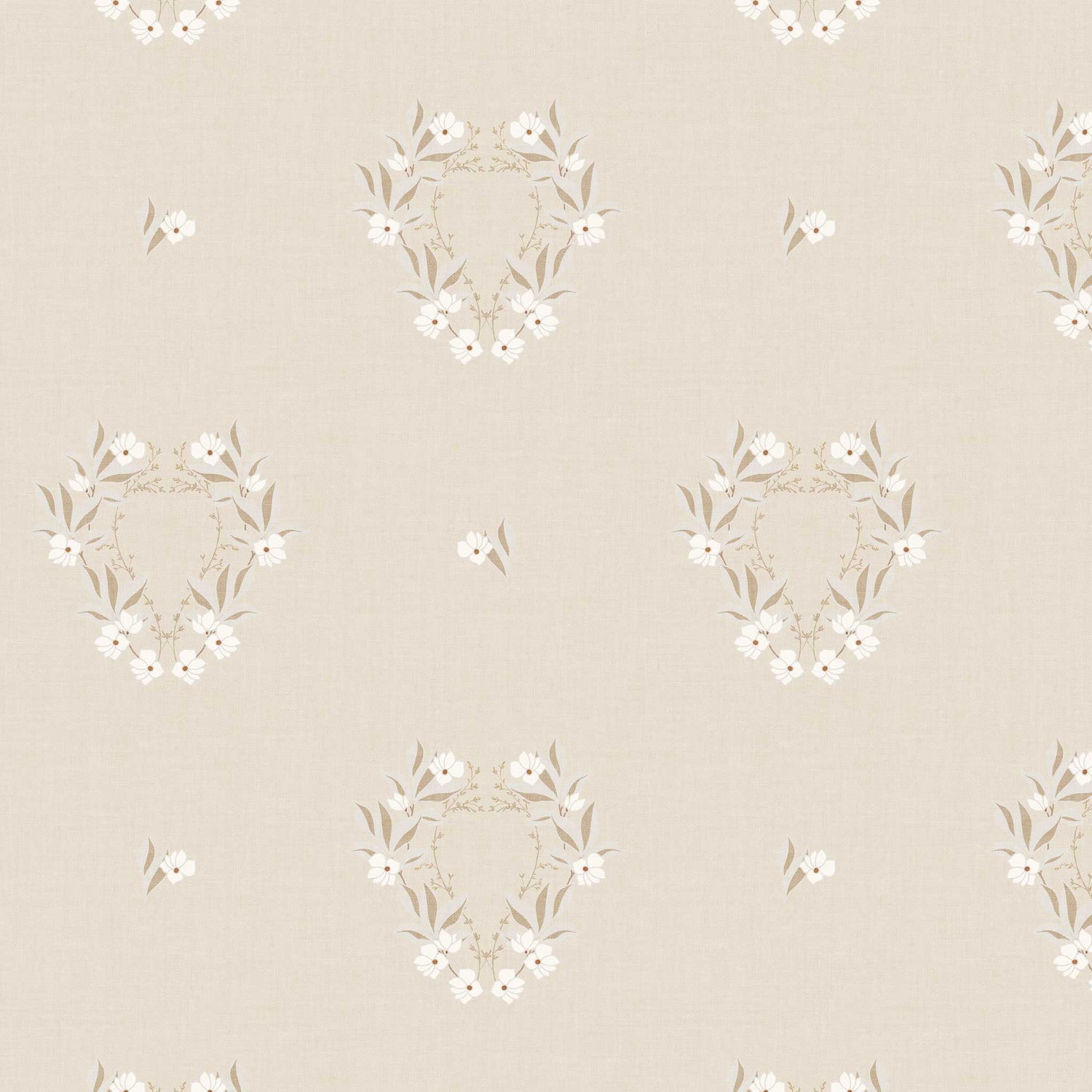 Closeup view of our Botanical Laurel Wreath Wallpaper in Sand