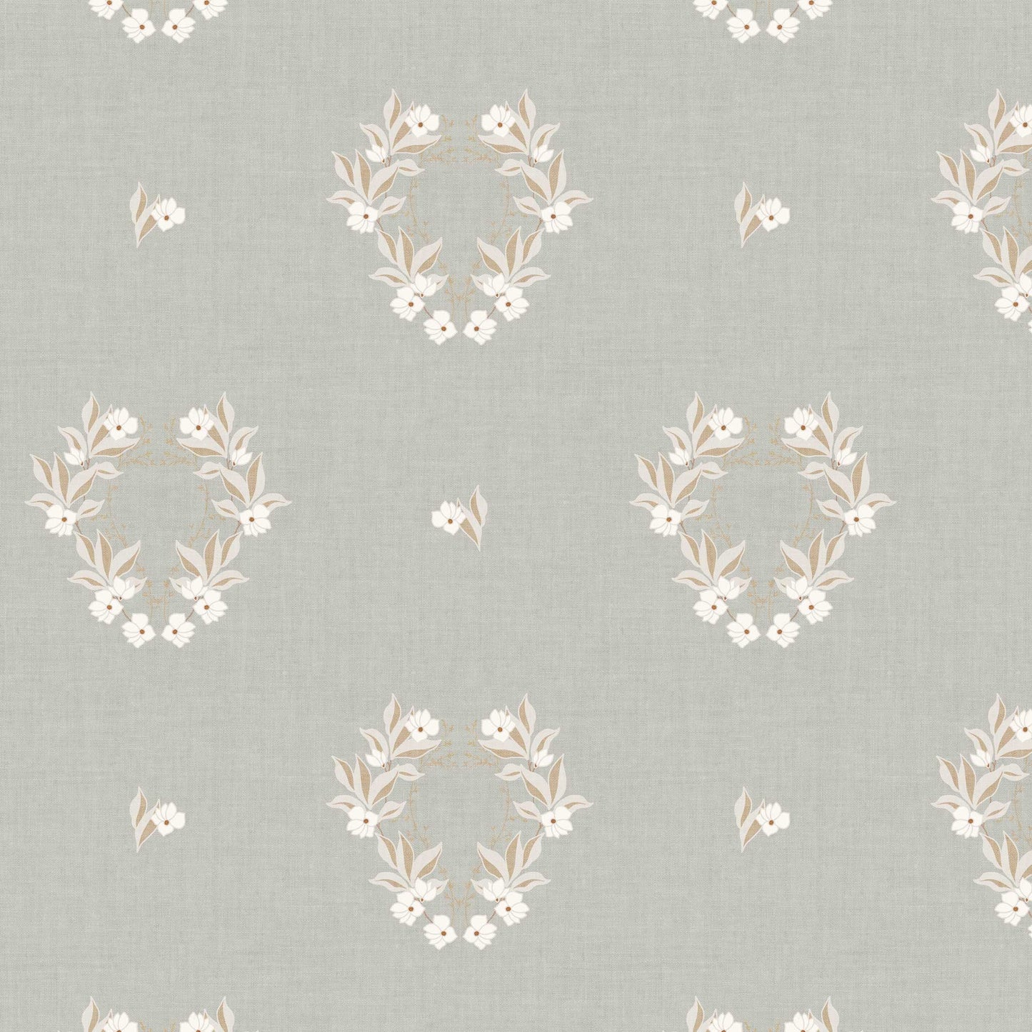 Closeup view of our Botanical Laurel Wreath Wallpaper in Gray Sage