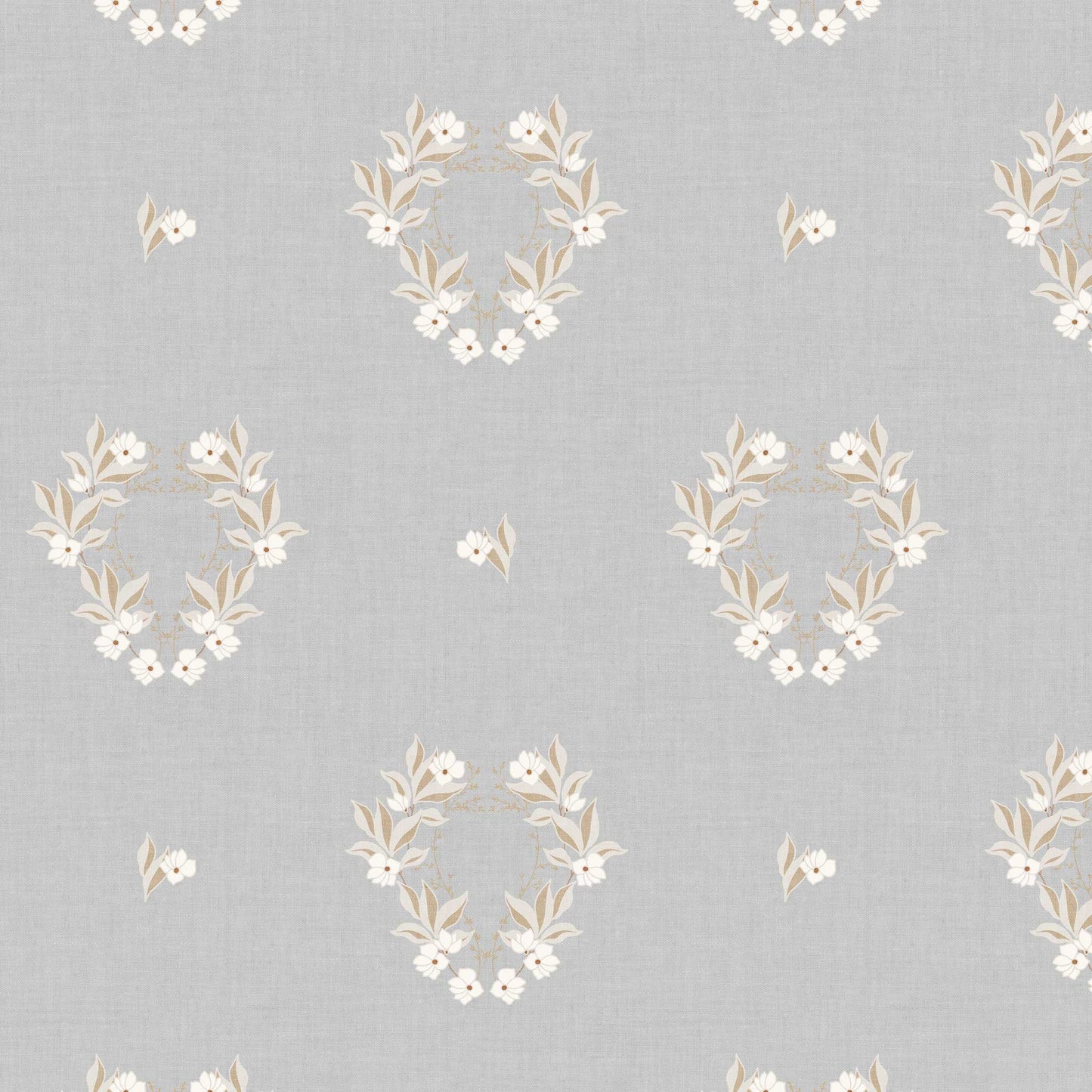 Closeup view of our Botanical Laurel Wreath Wallpaper in Gray