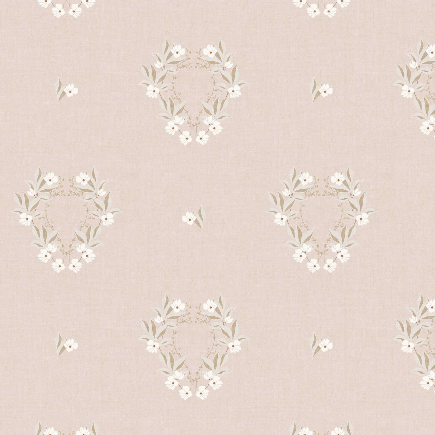 Closeup of our Botanical Laurel Wreath Wallpaper in Soft Pink