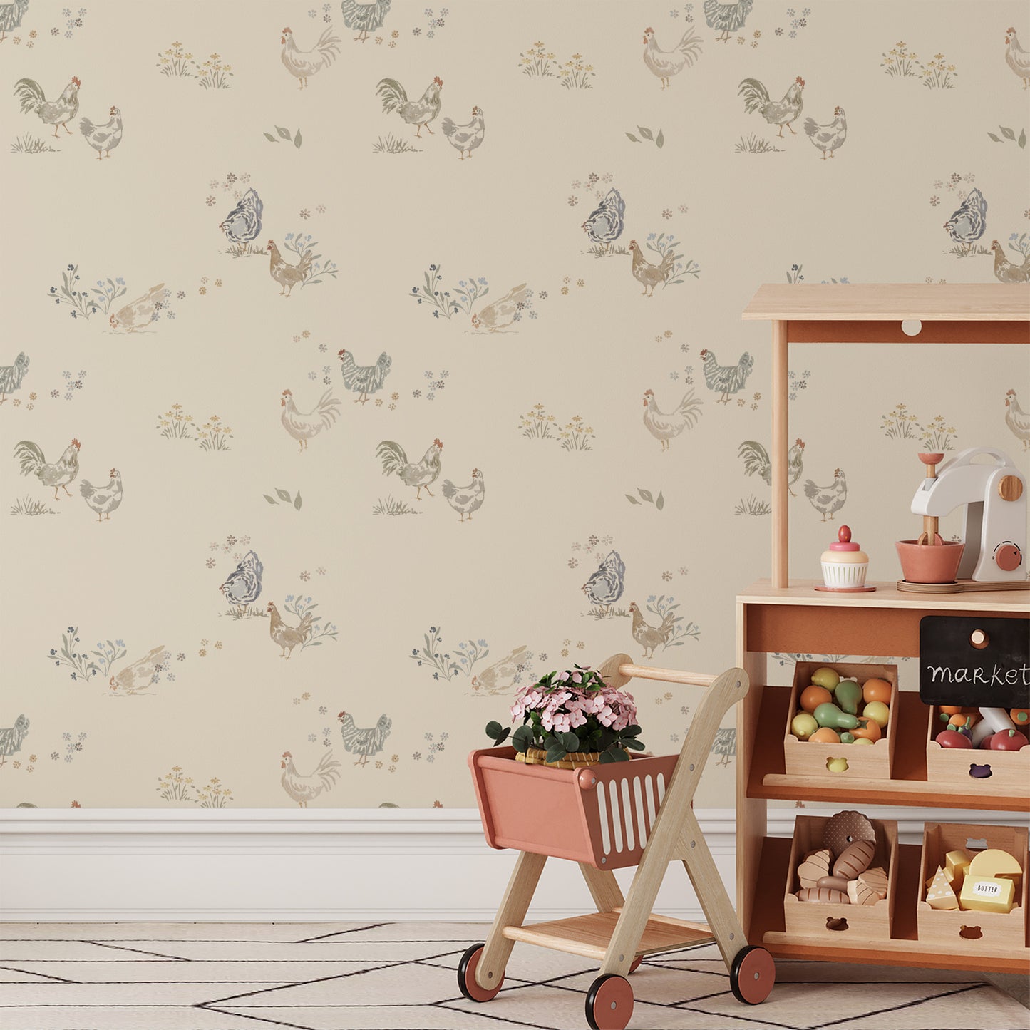 Spring Chickens Wallpaper - Cream