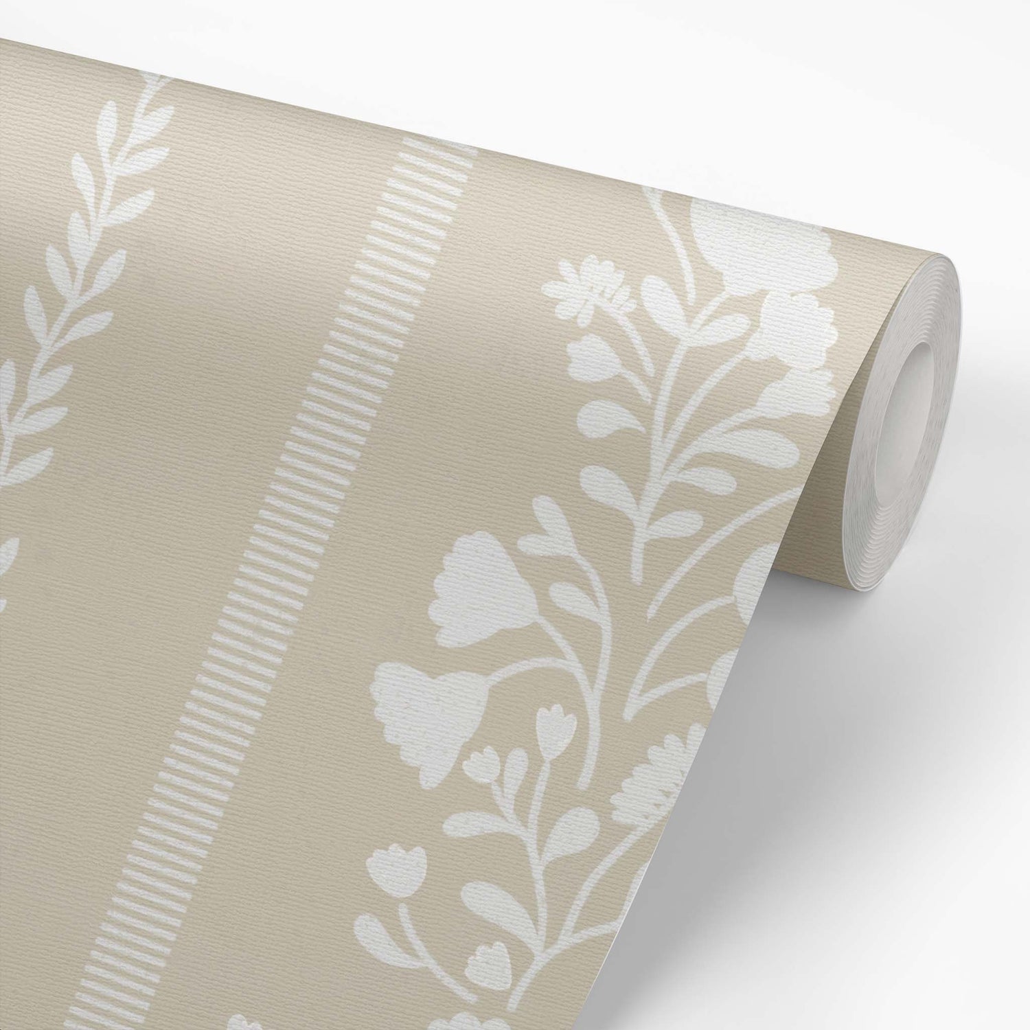 Sweet Floral Stripe Wallpaper in Beige on a roll of wallpaper