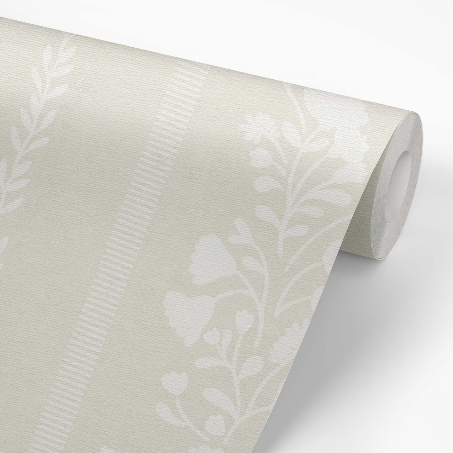 Sweet Floral Stripe Wallpaper in Cream on a roll of wallpaper