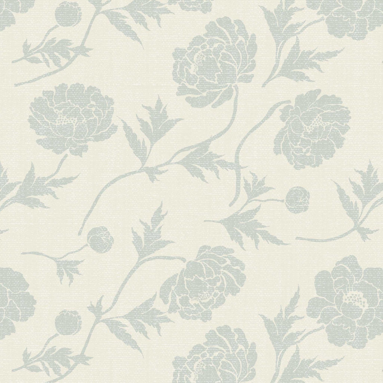 Closeup view of our Tossed Peonies Wallpaper in Cloudy Florals