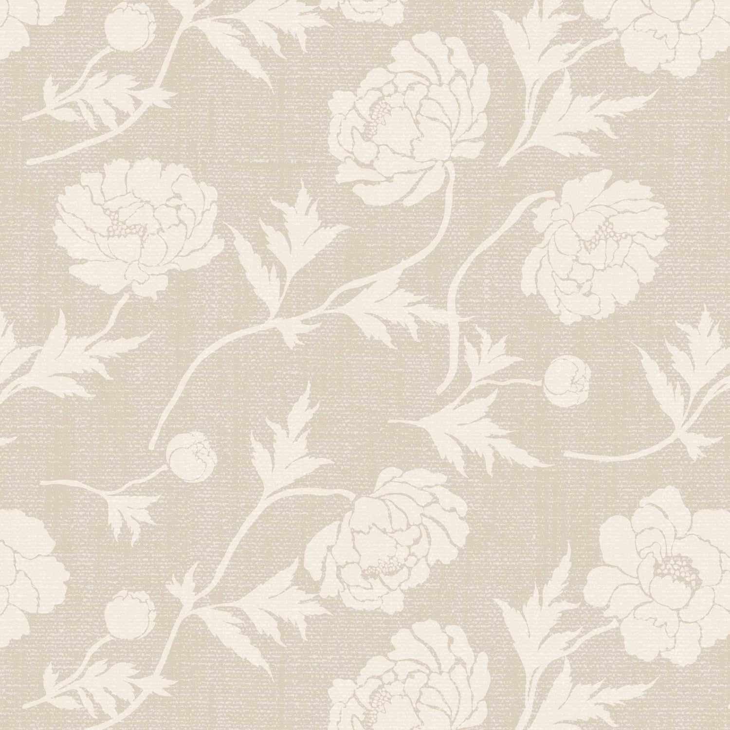 Closeup view of our Tossed Peonies Wallpaper in Neutral