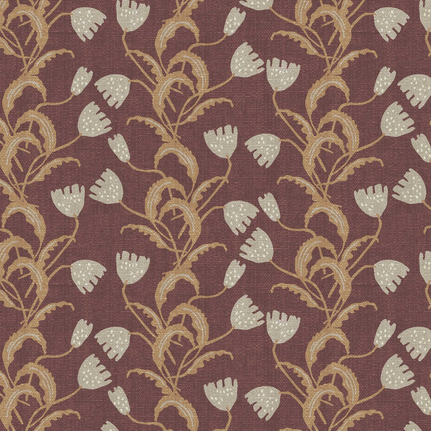 Closeup view of our Modern Tulips Wallpaper in Burgundy