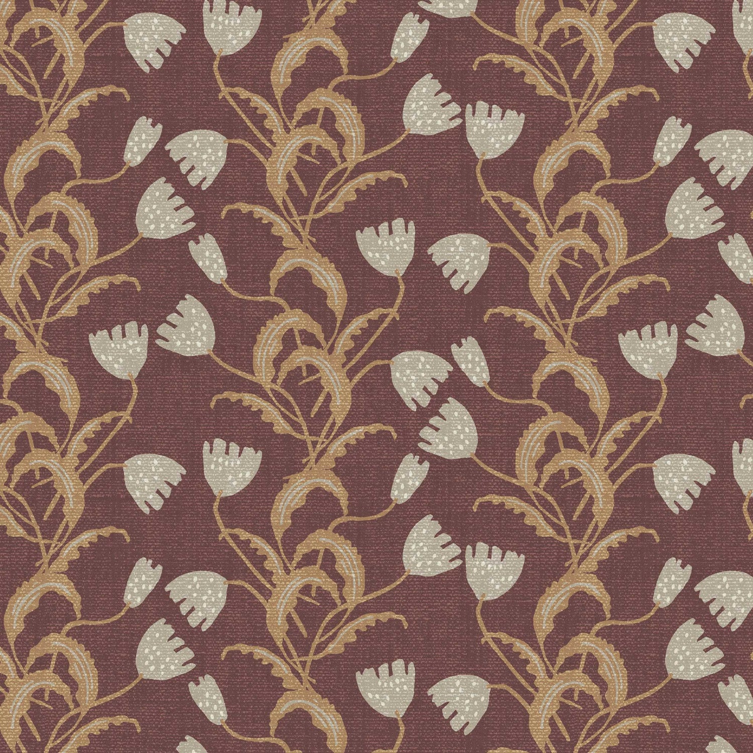 Closeup view of our  Modern Tulips Wallpaper in Burgundy
