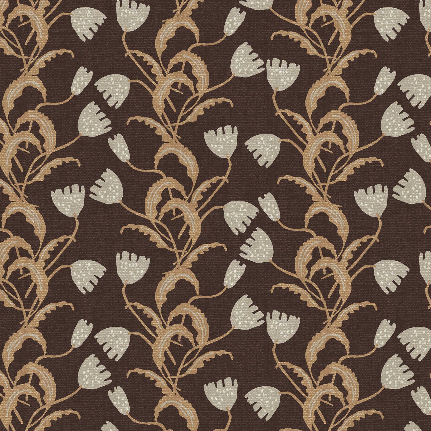 Closeup view of our Modern Tulips Wallpaper in Espresso