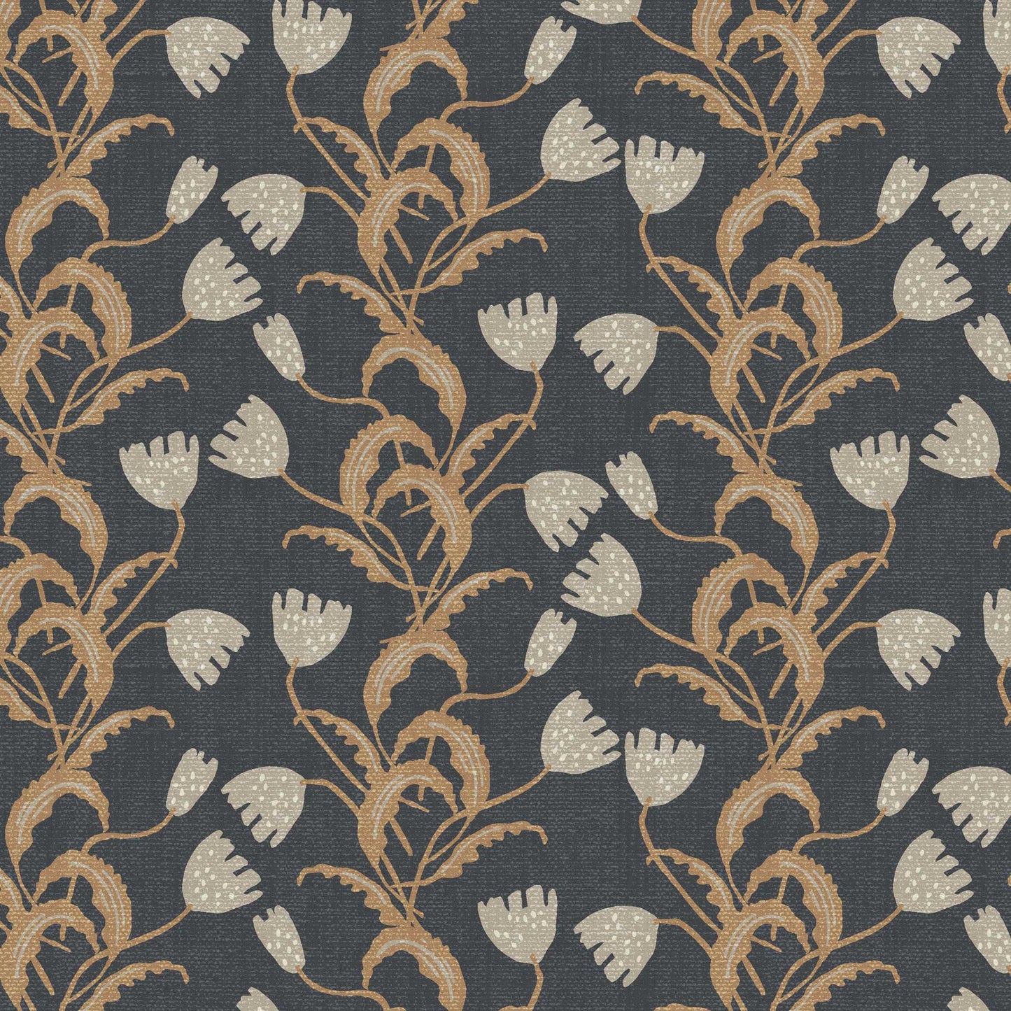 Modern Tulips Wallpaper in Steel Blue shown in a closeup view