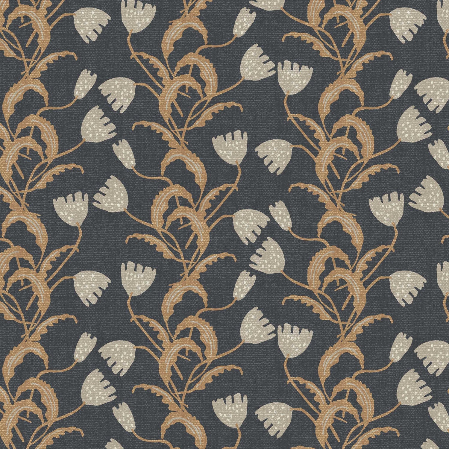 Modern Tulips Wallpaper in Steel Blue shown in a closeup view