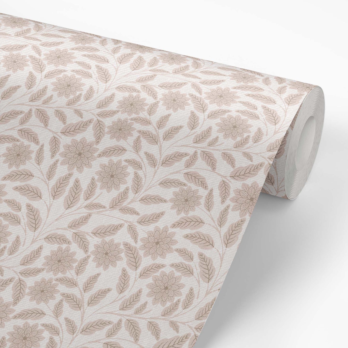 The Verdant Whispers Wallpaper in Rose shown on a wallpaper roll.