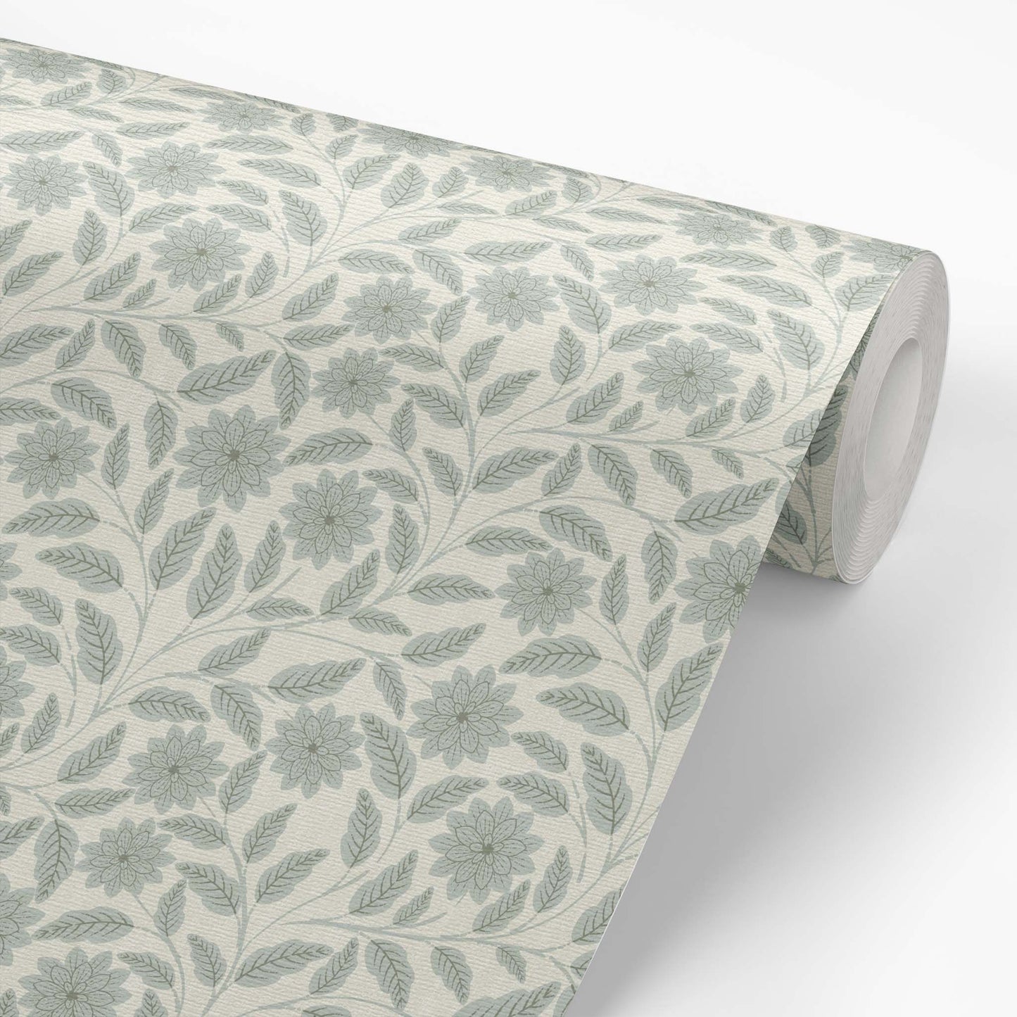 Verdant Whispers Wallpaper in Sage shown on a wallpaper roll.