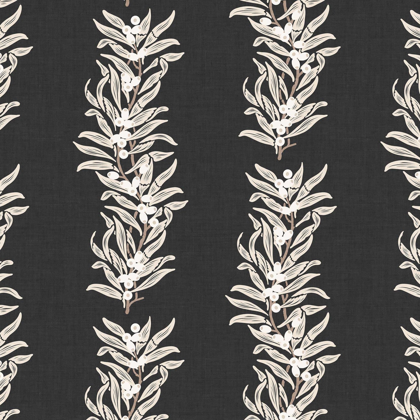 Closeup view of our Vining Berries Wallpaper in Ash