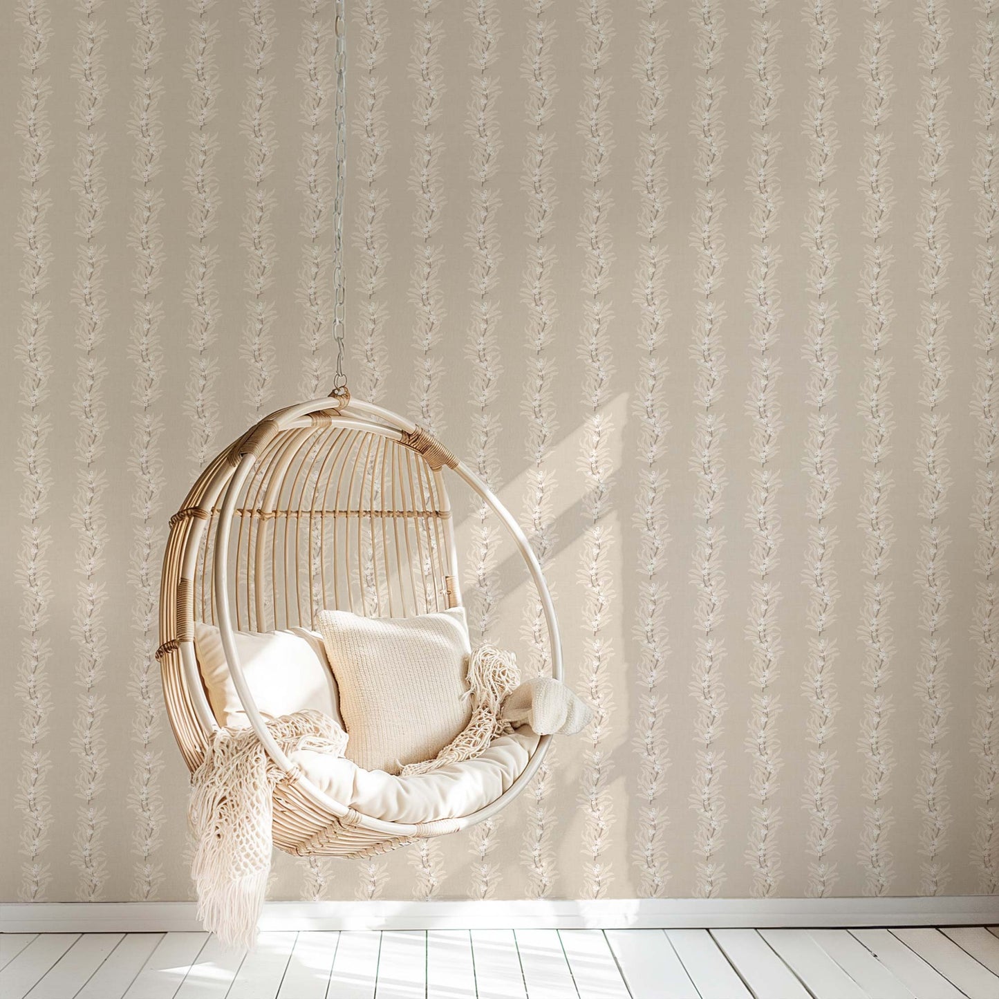 Vining Berries Wallpaper in Ivory shown in a reading room