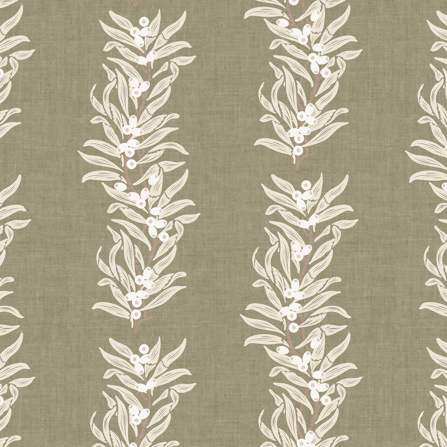 Vining Berries Wallpaper in Moss Green shown close up