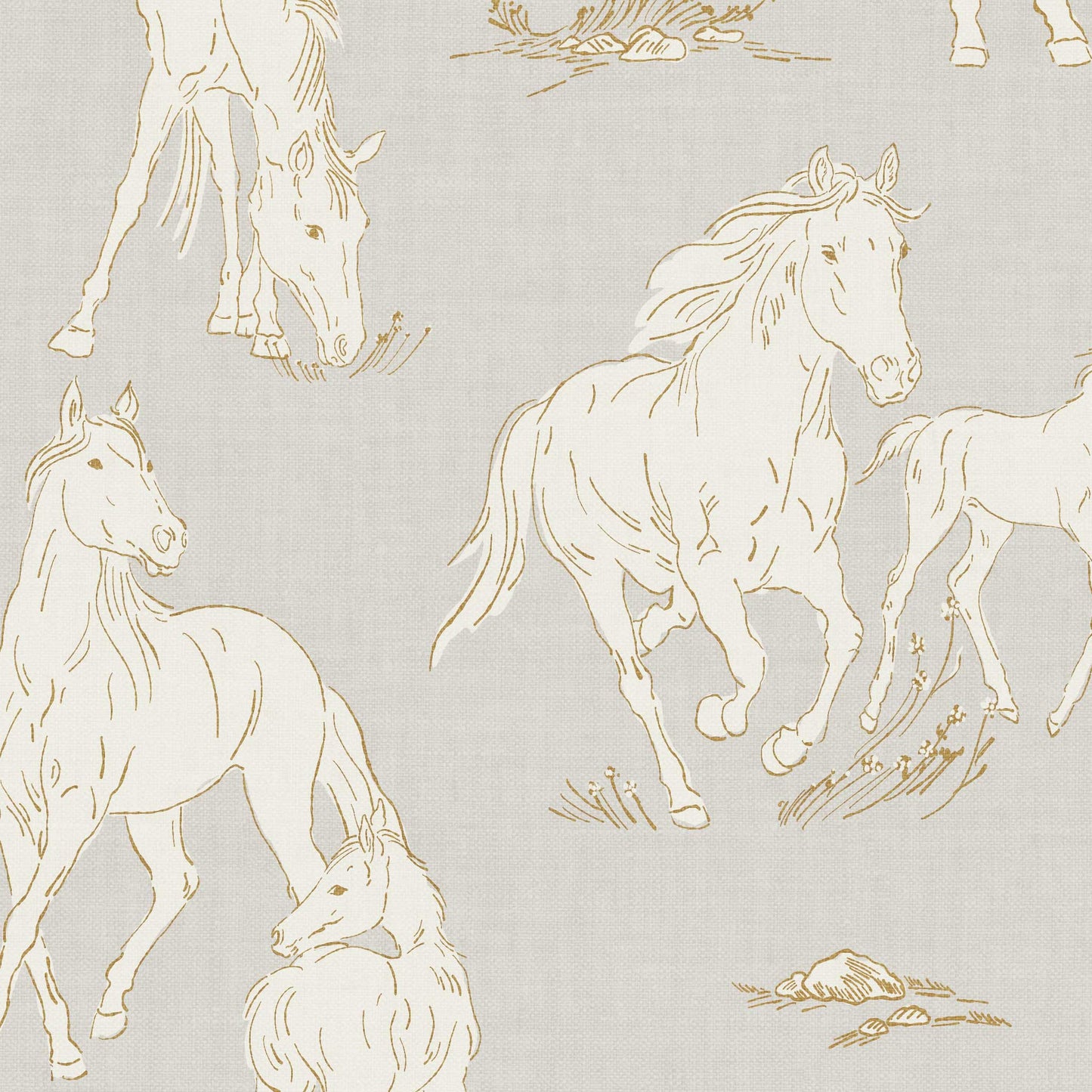 Closeup view of Vintage Charm Horses Wallpaper - Gray