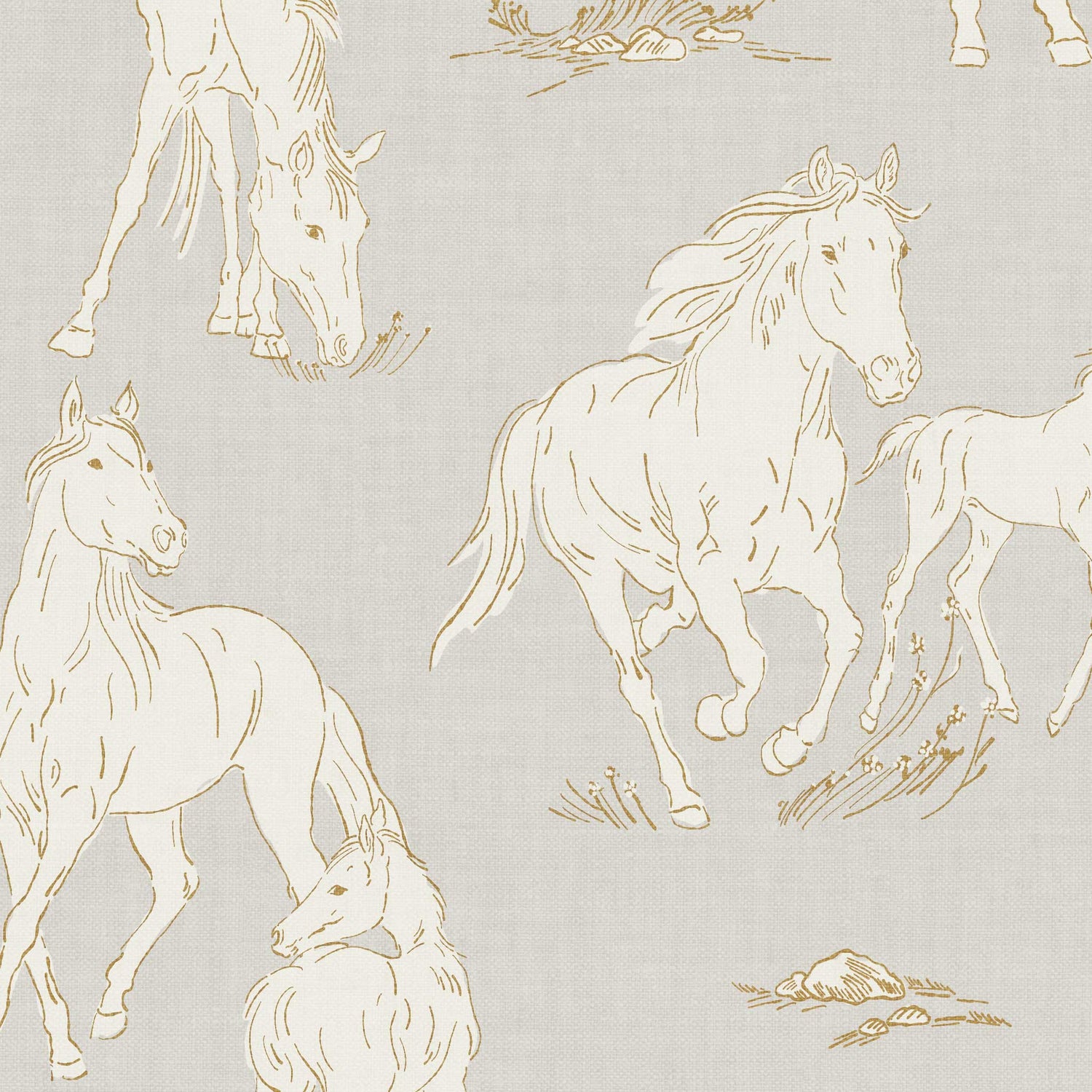 Closeup view of Vintage Charm Horses Wallpaper - Gray