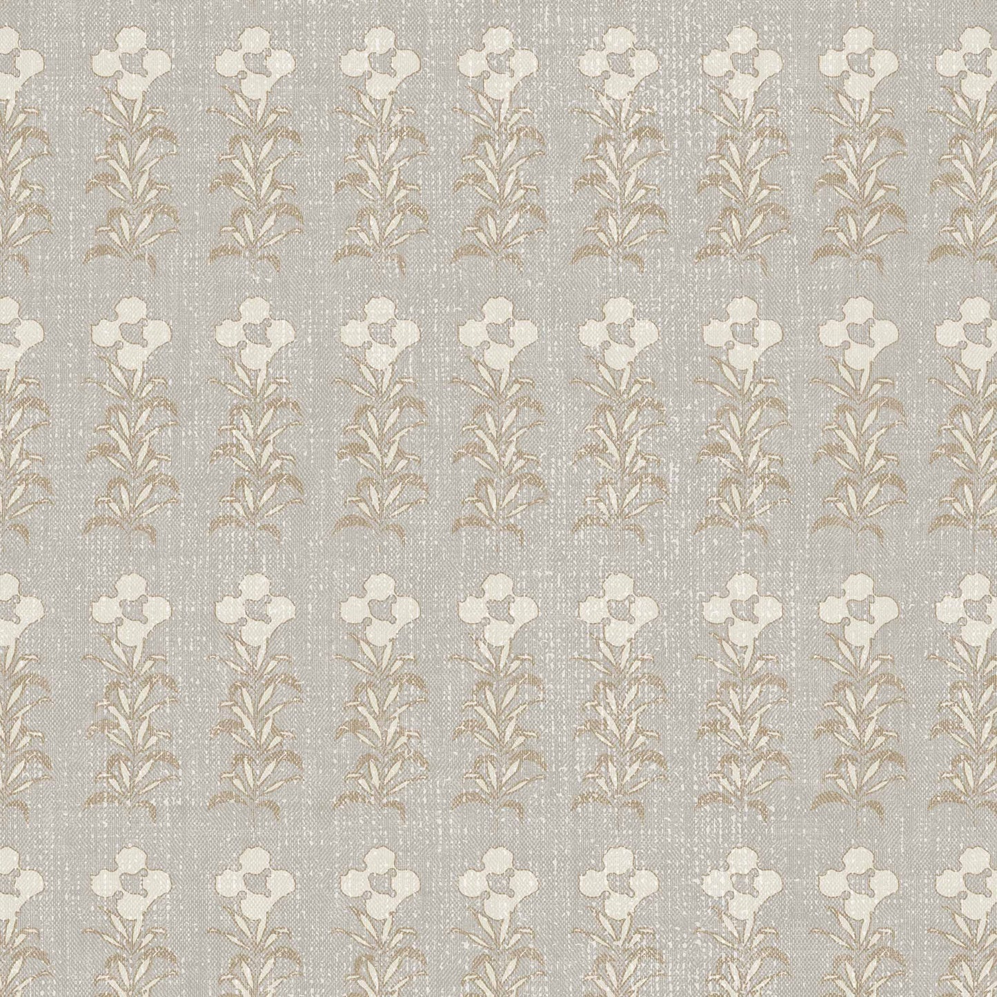 Stamped Garden Rows Wallpaper in Dove Gray shown up close.