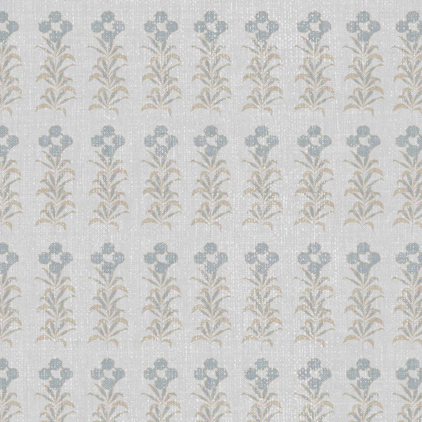 Stamped Garden Rows Wallpaper in French Blue shown up close.